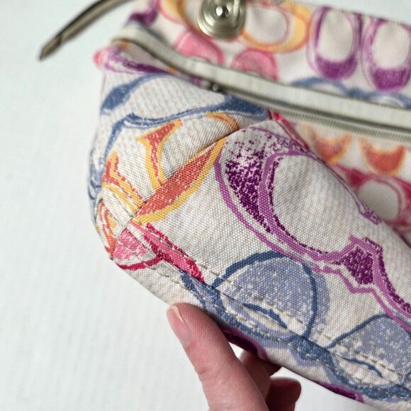 Coach Purse Poppy Dream Signature C Glam Multicolor White Canvas Tote Bag 19023 - Picture 10 of 14